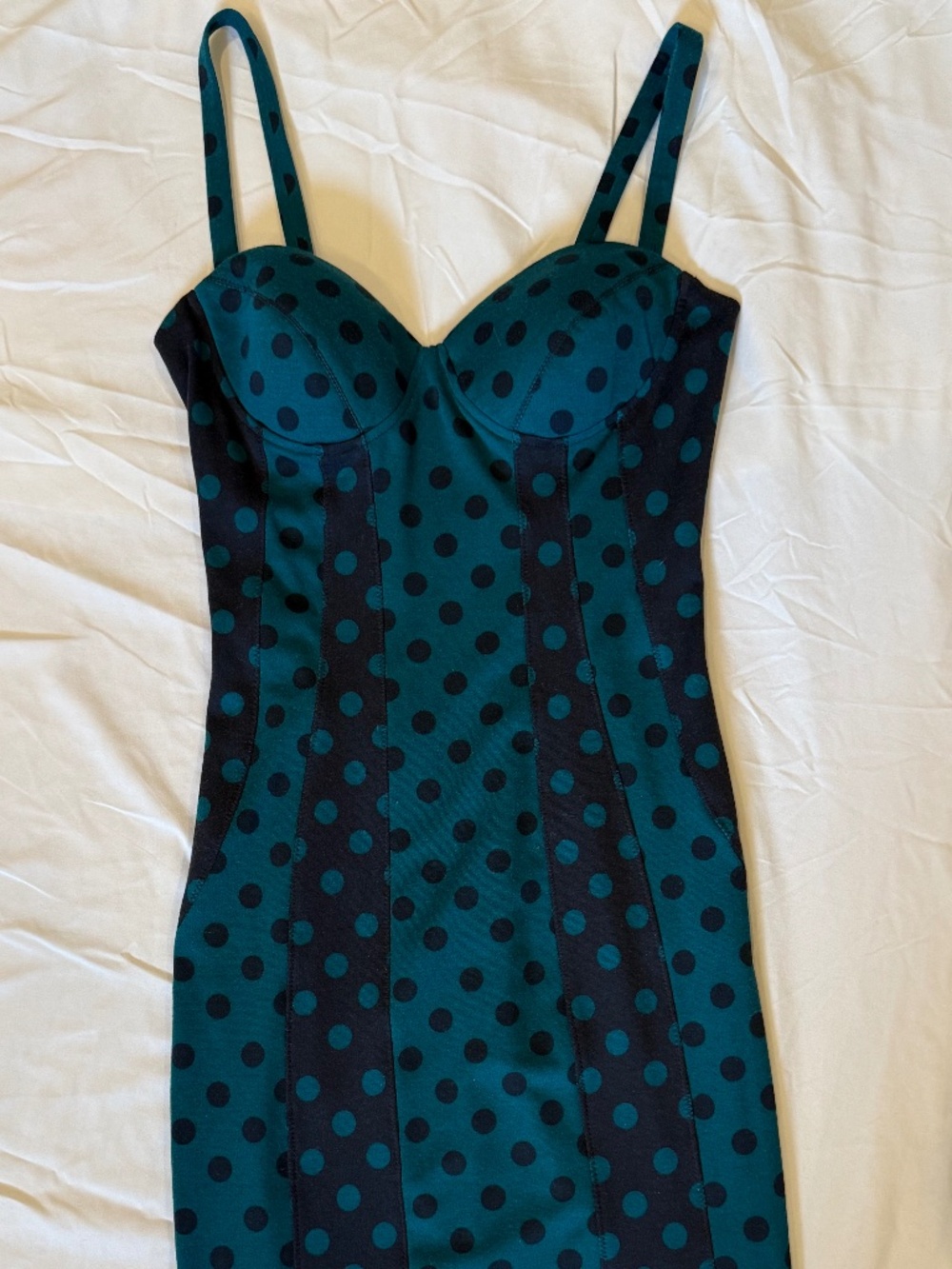 Kardashian Collection Emerald Green and Black Polka Dot Dress Size Small. NWT